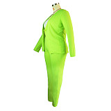 Fluorescent Green Jacket Pencil Pants Plus Size Sets JLY-19491