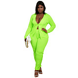 Fluorescent Green Jacket Pencil Pants Plus Size Sets JLY-19491