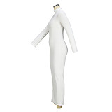 Elegant Turtleneck Long Sleeve Slit Lace Up Knit Dresses JLY-19486