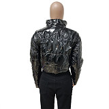 Smooth Leather Stand Collar Cotton-padded Jacket LSD-6501