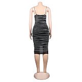 Hot Drill Perspective Mesh Sling Bodycon Party Dress NY-2606