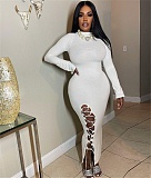 Elegant Turtleneck Long Sleeve Slit Lace Up Knit Dresses JLY-19486