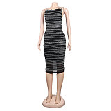 Hot Drill Perspective Mesh Sling Bodycon Party Dress NY-2606