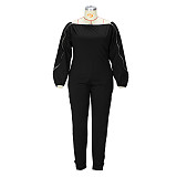 Off Shoulder Full Sleeve Zipper Plus Size Jumpsuits JLY-19490
