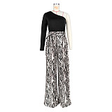 Single Shoulder Patchwork Lace Up Wide Leg Jumpsuits ASL-6625