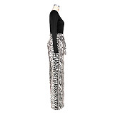 Single Shoulder Patchwork Lace Up Wide Leg Jumpsuits ASL-6625