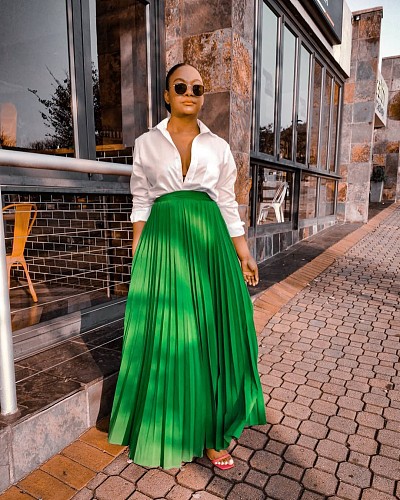 High Waist Solid Color Ankle-Length Pleated Skirts BGN-0006