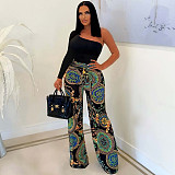 Single Shoulder Patchwork Lace Up Wide Leg Jumpsuits ASL-6625