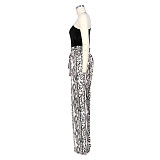 Single Shoulder Patchwork Lace Up Wide Leg Jumpsuits ASL-6625