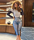 Mesh See Through Faux Denim Print Midi Dresses FSX-372