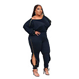 Off Shoulder Full Sleeve Zipper Plus Size Jumpsuits JLY-19490