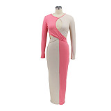 Color Block Ribbed Cut Out Bodycon Dresses HANI-TTDD004