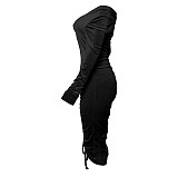 Velvet Drawstring Ruched Off Shoulder Sexy Dresses HANI-TTDD002