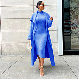 Plush Dress Long Sleeves Cardigan Coat 2 Piece Outfits JLY-19484