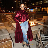 Winter PU Leather Mesh Patchwork Trench Coats TE-4498