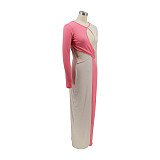 Color Block Ribbed Cut Out Bodycon Dresses HANI-TTDD004