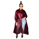 Winter PU Leather Mesh Patchwork Trench Coats TE-4498