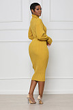 Elegant Turtleneck Knitted Sweater Dress with Belt TR-1237