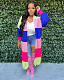 Color Block Open Front Loose Knit Sweater Cardigan TR-1235