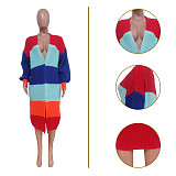 Color Block Open Front Loose Knit Sweater Cardigan TR-1235