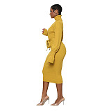 Elegant Turtleneck Knitted Sweater Dress with Belt TR-1237