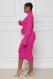 Elegant Turtleneck Knitted Sweater Dress with Belt TR-1237