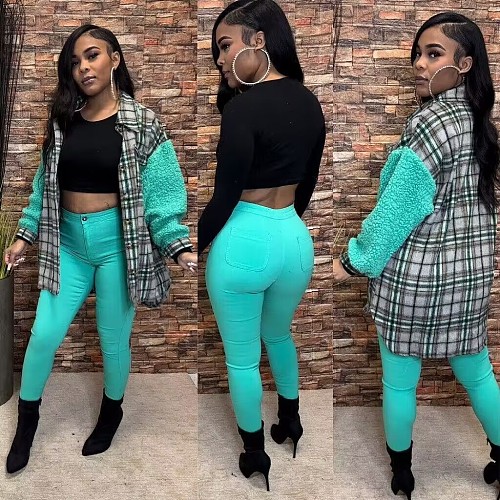 Winter Plaid Plush Patchwork Single-breasted Shirts CY-7146