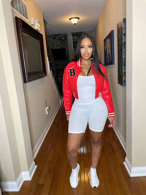 Faux Leather Baseball Single Breasted Jacket WA-499236