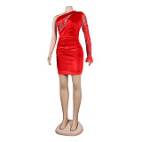Velvet One Shoulder Long Sleeve Mini Party Dresses NY-2611