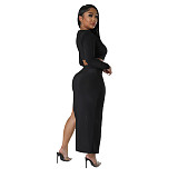 Long Sleeve Cut Out Waist High Side Slit Party Dresses YF-10346