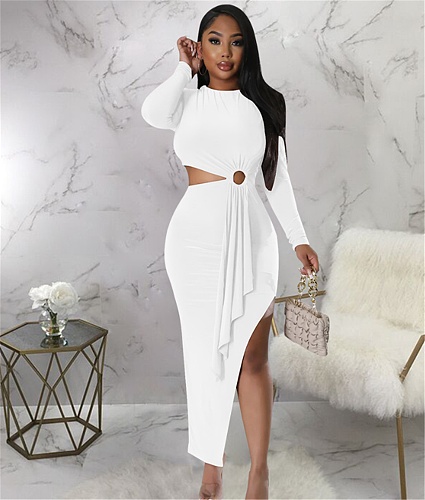 Long Sleeve Cut Out Waist High Side Slit Party Dresses YF-10346