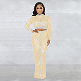 Sexy Clubwear Mesh Hot Drilling See Through Skirts Set BY-6028