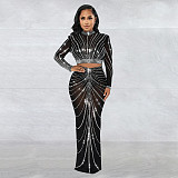 Sexy Clubwear Mesh Hot Drilling See Through Skirts Set BY-6028