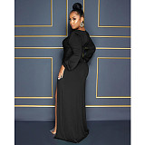 Sexy Deep V Neck High Slit Ruched Evening Dresses BY-6070