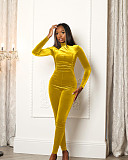 Velvet Long Sleeve Turtleneck Bodycon Jumpsuit YD-8679