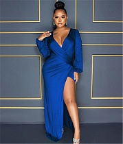Sexy Deep V Neck High Slit Ruched Evening Dresses BY-6070