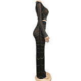 Sexy Clubwear Mesh Hot Drilling See Through Skirts Set BY-6028