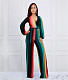 Rainbow Striped V Neck Lace Up Wide Leg Jumpsuits JLY-19497