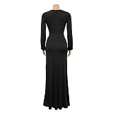 Sexy Deep V Neck High Slit Ruched Evening Dresses BY-6070