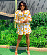 Leaves Print V Neck Long Sleeve Plus Size Dresses TB-5621