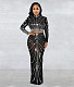 Sexy Clubwear Mesh Hot Drilling See Through Skirts Set BY-6028