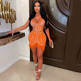 Spaghetti Strap Hot Drilling Feather Party Dresses NY-2601