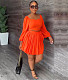 Solid Long Sleeve Crop Tops Mini Pleated Skirts Set WA-77519