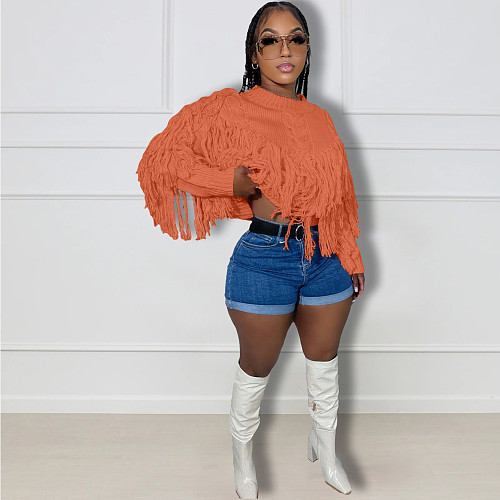 Long Sleeve Streetwear Pullovers Tassel Knitted Sweater NIYA-8131