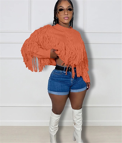 Long Sleeve Streetwear Pullovers Tassel Knitted Sweater NIYA-8131