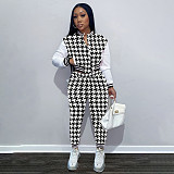 Plaid Patchwork Baseball Jacket Pants Sweatsuit FSL-203