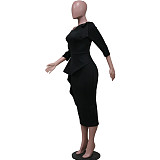 Elegant Skew Collar Irregular Ruffle Bodycon Dresses YS-835