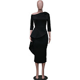 Elegant Skew Collar Irregular Ruffle Bodycon Dresses YS-835