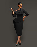 Elegant Skew Collar Irregular Ruffle Bodycon Dresses YS-835