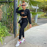 Long Sleeve Crop Top And Pants 3 Piece Sweatsuits TE-4503
